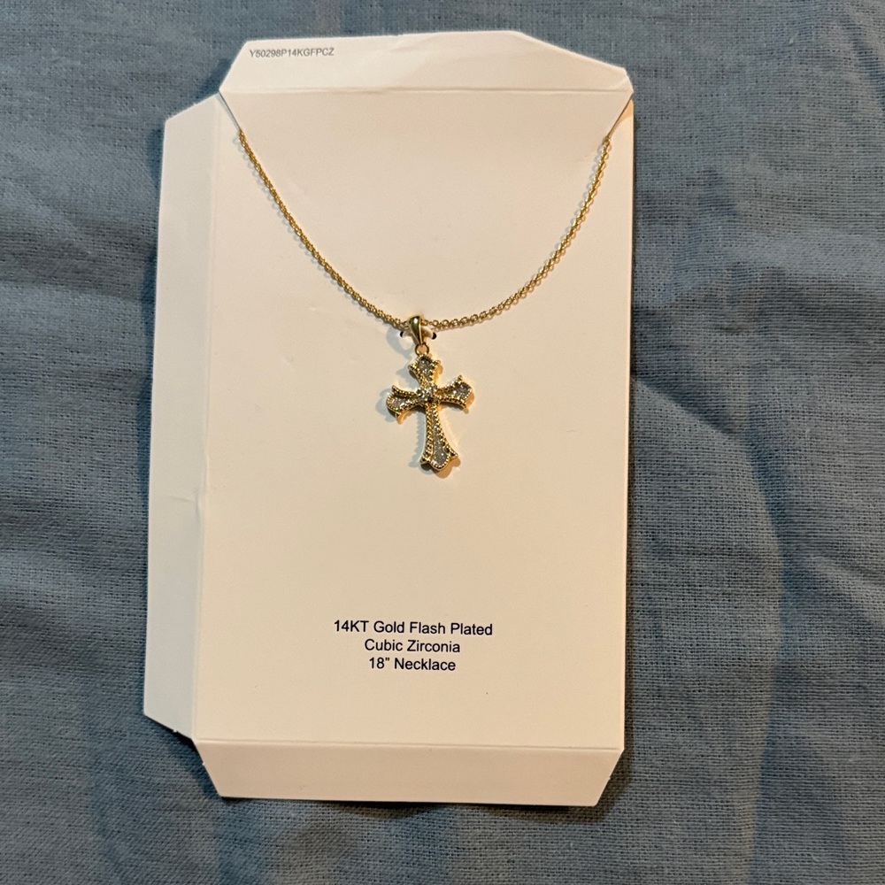 Gold Cross Necklace with Cubic Zirconia